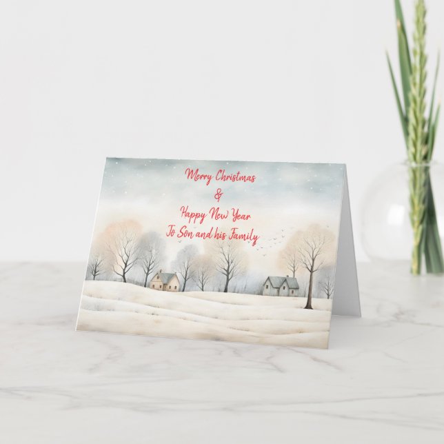 FILS EN FAMILLE PAYS SCÈNE CARTE DE NOËL (Devant)