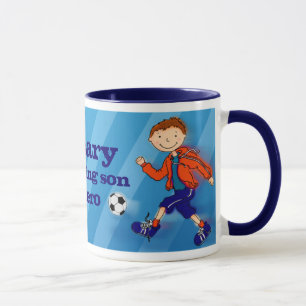 Fils soccer héros mug bleu