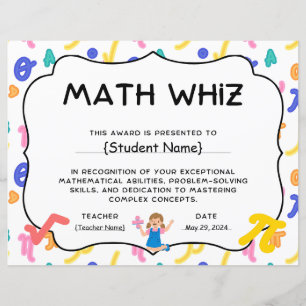 Fin d'année Math Whiz Student Recognition Award