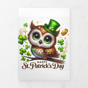 Fin D'année Trois Volets Carte de la Saint Patrick avec Chouette Festive