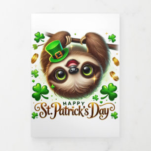 Fin D'année Trois Volets Carte de la Saint Patrick avec Festive Sloth