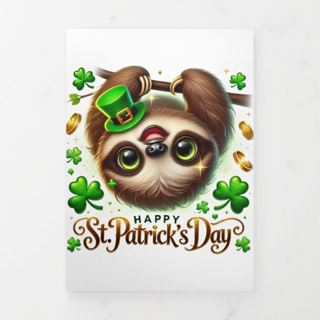 Fin D'année Trois Volets Carte de la Saint Patrick avec Festive Sloth (Page de couverture)