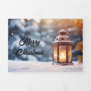 Fin D'année Trois Volets Carte de Noël Joyeuse de lanterne hivernale