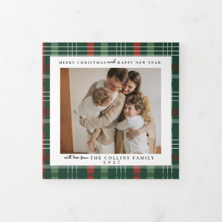 Fin D'année Trois Volets Carte de Noël personnalisée avec photo | Vert Roug