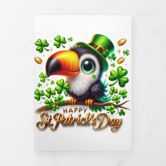 Fin D'année Trois Volets Carte Jour de la Saint Patrick avec Toucan (Page de couverture)