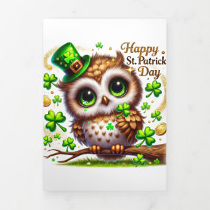 Fin D'année Trois Volets Carte Jour de la Saint Patrick mignonne avec hibou
