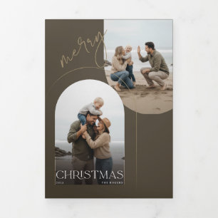 Fin D'année Trois Volets Moderne Carte de Noël de Famille avec Photo de Pla