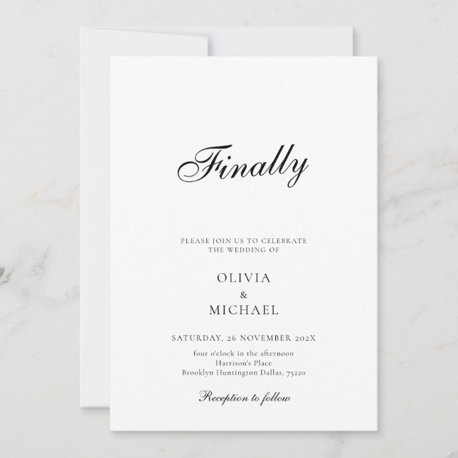 Finally Script Minimalist Wedding Invitation (Devant)