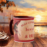 Fine Art Painted Girl with Umbrella Mug<br><div class="desc">Coffee mug featuring a painting of a girl in red with an umbrella and your custom texts.</div>