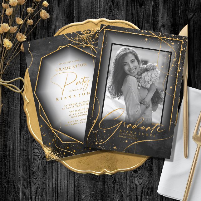 Fine Lines Gold Abstrait Graduation Black ID907 (Créateur téléchargé)