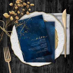 Fine Lines Gold Abstrait Mariage Menu 1 Navy ID867