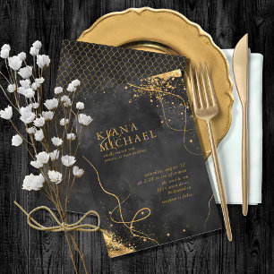 Fine Lines Gold Abstrait Mariage V1 Black ID867