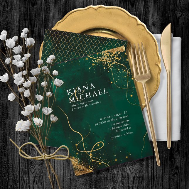 Fine Lines Gold Abstrait Mariage V1 Emerald ID867 (Créateur téléchargé)