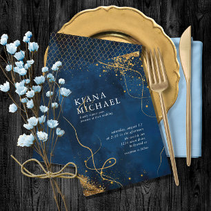 Fine Lines Gold Abstrait Mariage V1 Navy ID867