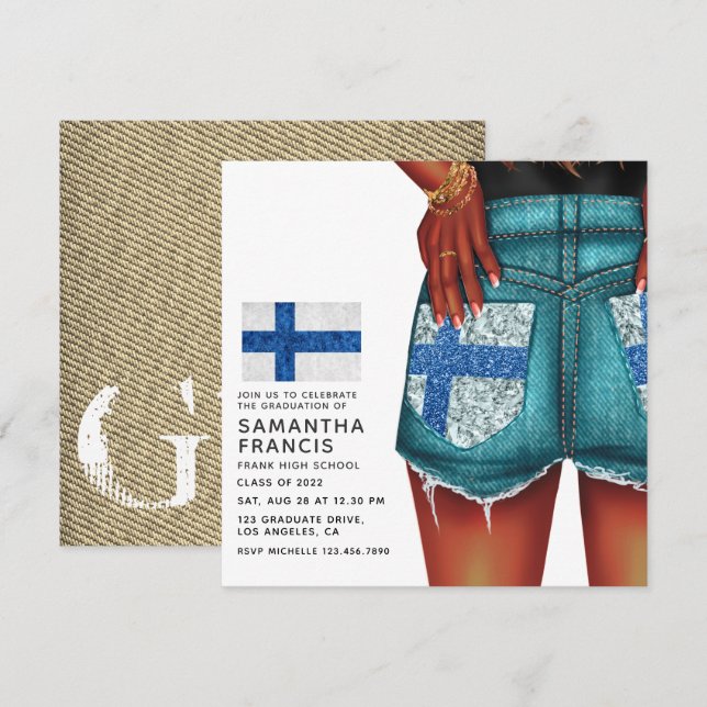Finlande Denim Girl Graduation Party Invitation (Devant / Derrière)