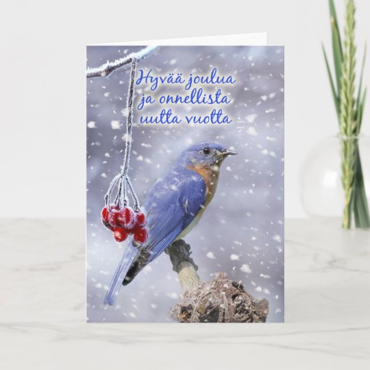 Finnois Carte De Voeux De Noel Aux Oiseaux Bleus Zazzle Fr