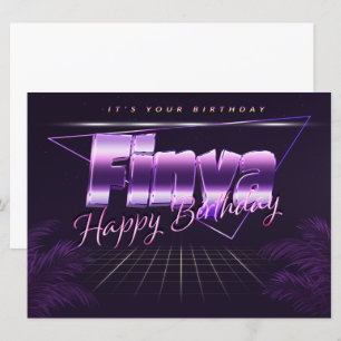 Finya Nom Prénom lila retro Carte Anniversaire