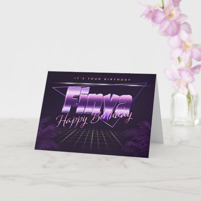 Finya prénom carte rétro lilas anniversaire (Orchidée)