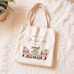 FIONA Charleston Bachelorette Sac fourre-tout<br><div class="desc">Ce sac fourre-tout de plage de Charleston est doté de bâtiments d'aquarelles mignons et colorés avec une police de caractères élégante. Ce fourre-tout est le cadeau parfait pour votre week-end de bachelorette !</div>