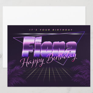 Fiona prénom carte rétro lilas anniversaire