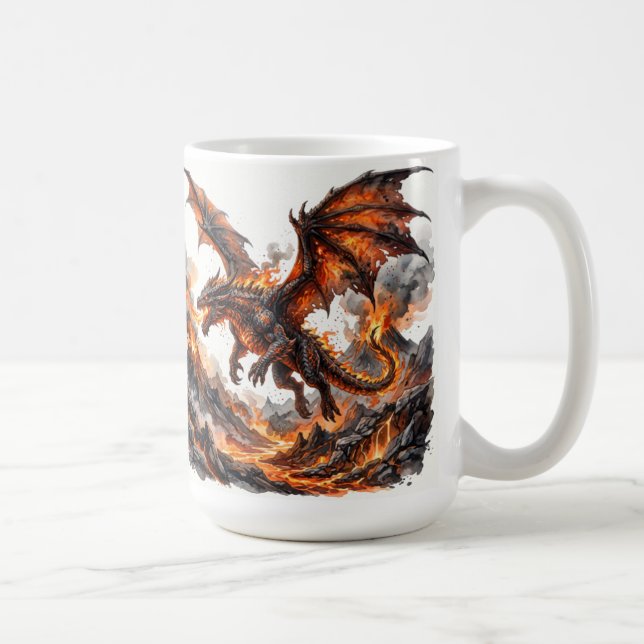 Fire Dragon Mug | Flaming Dragon Accent Coffee Mug (Droite)