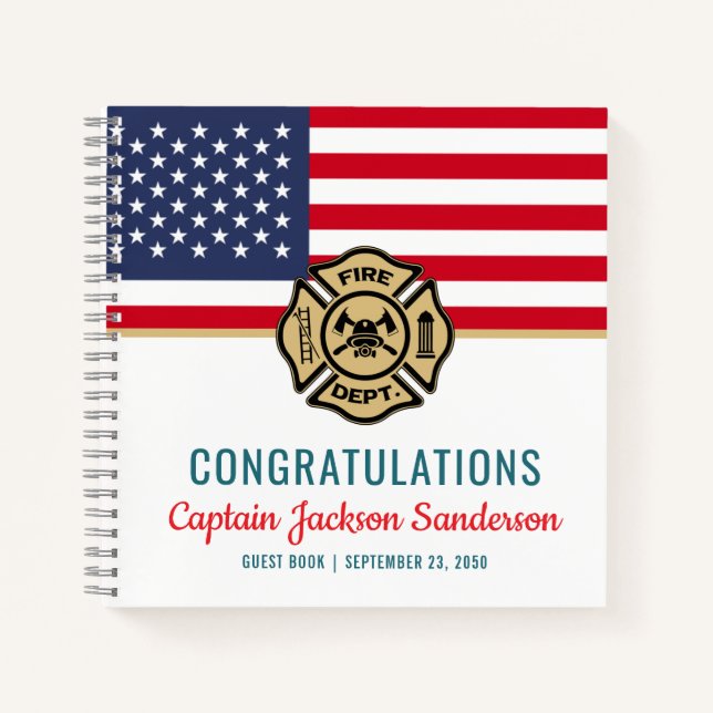 Firefighter American Flag Retirement Livre d'or (Devant)