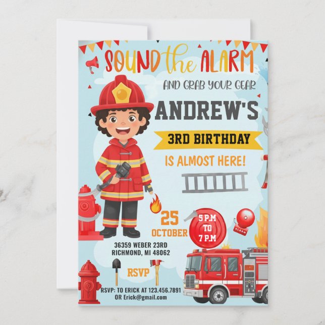 Firefighter Birthday invitation with photo (Devant)