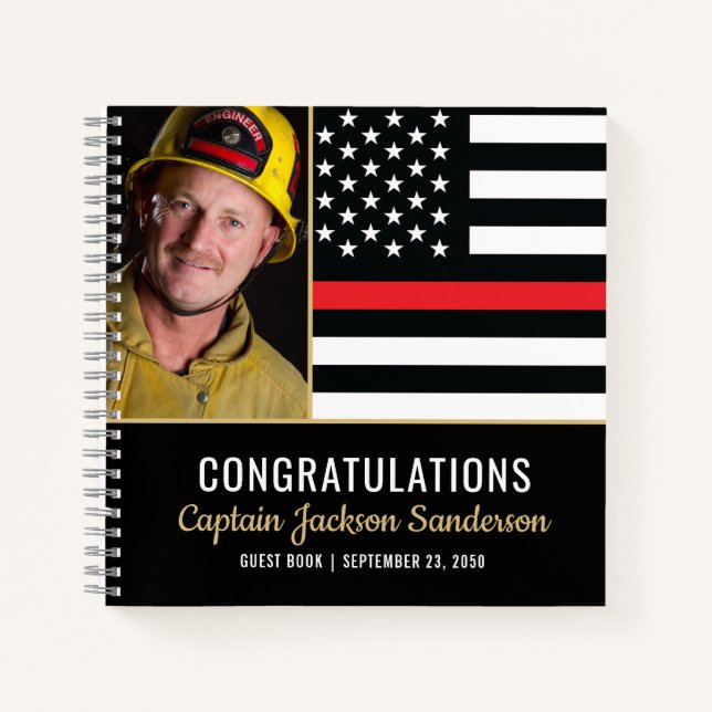 Firefighter Retirement Red Line Photo Livre d'or (Devant)