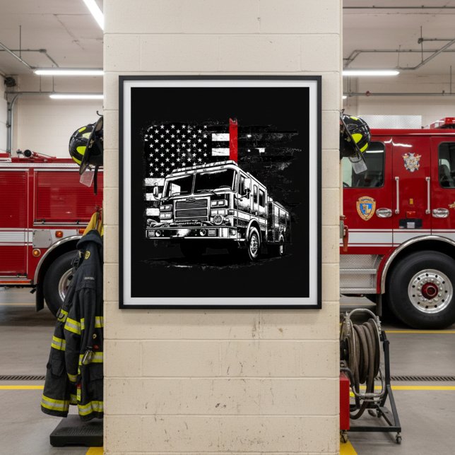 Firefighter Thin Red Line Grunge Flag Poster (Créateur téléchargé)