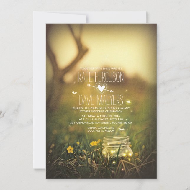 Fireflies Mason Jar Rustic Garden Invitations de m (Devant)