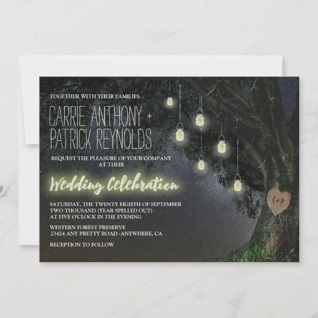 Firefly Mason Jar Oak Tree Invitations de mariage (Devant)