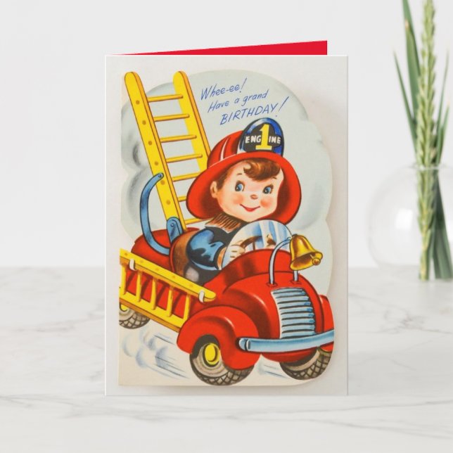 Fireman 1940 Carte d'anniversaire Vintage (Devant)