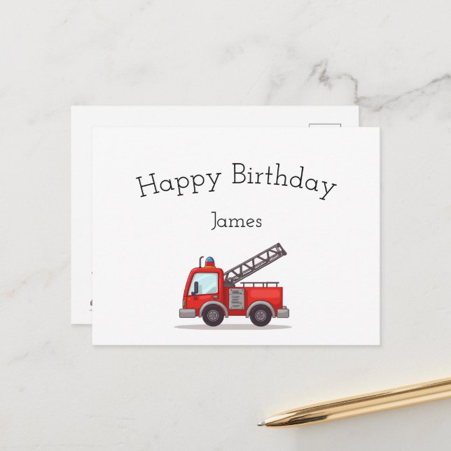 Firetruck Bonne carte d'anniversaire (Devant/Arrière en situation)