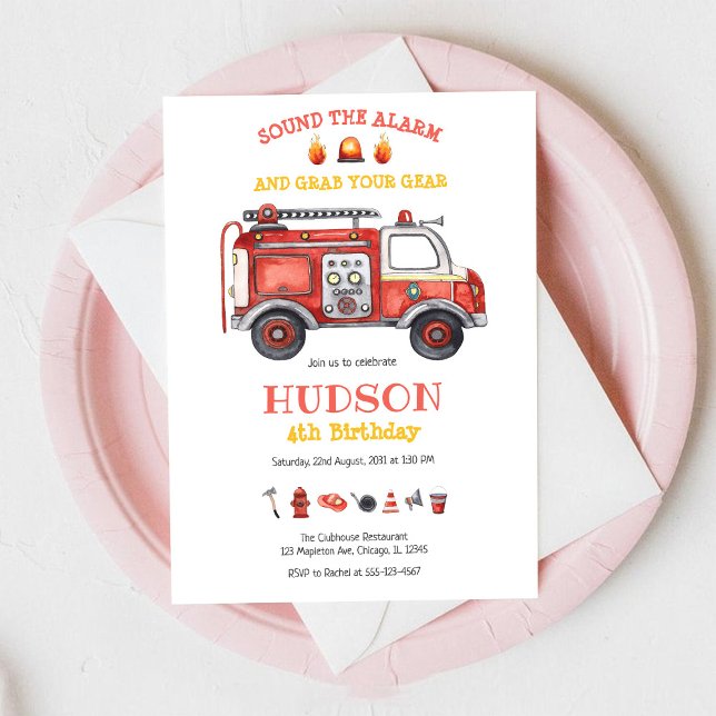 Firetruck Firefighter Kids Birthday Invitation (Créateur téléchargé)