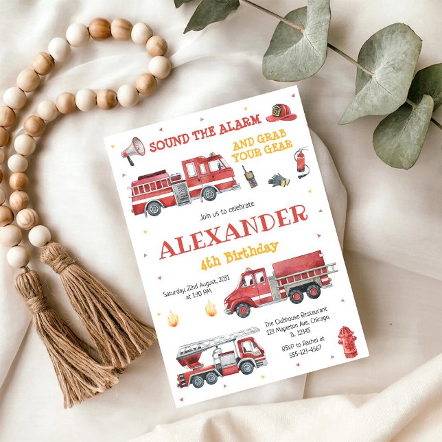Firetruck Firefighter Kids Birthday Invitation (Créateur téléchargé)