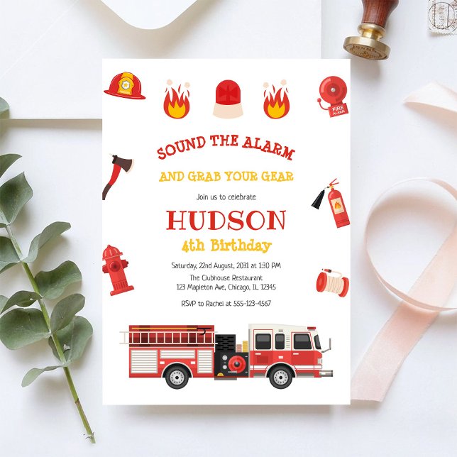 Firetruck Firefighter Kids Birthday Invitation (Créateur téléchargé)