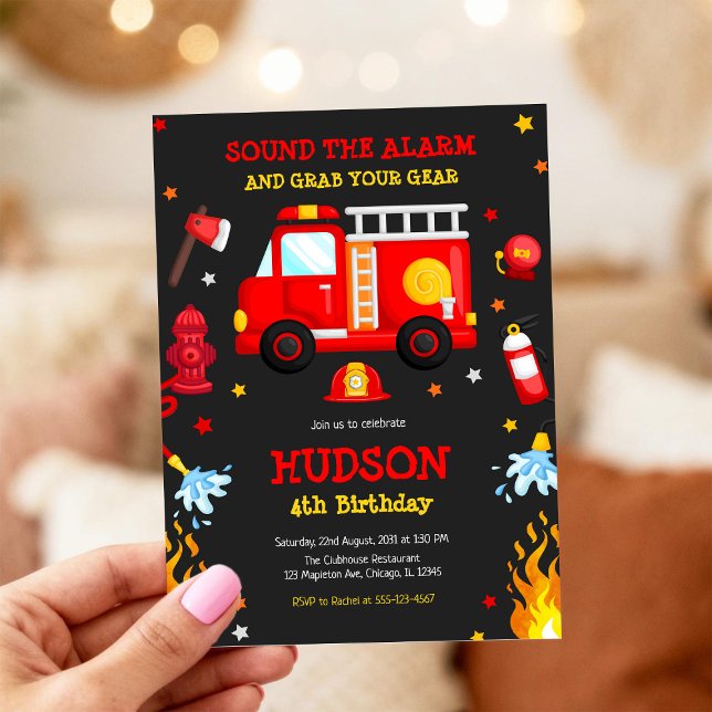 Firetruck Firefighter Kids Birthday Invitation (Créateur téléchargé)