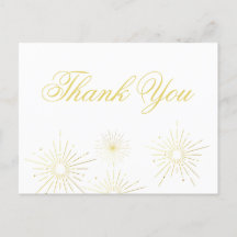 Firework Elegant Gold Script Merci carte postale