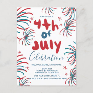 Fireworks 4 juillet Stars BBQ Flyer Invitation  