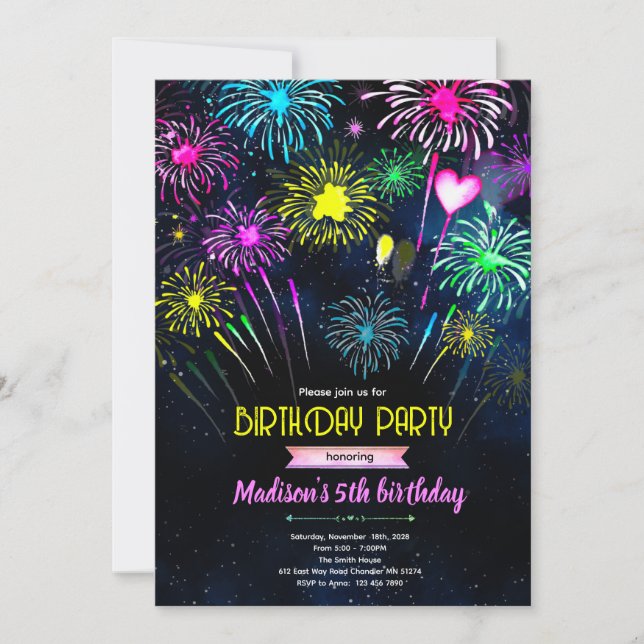 Fireworks Birthday party Invitation (Devant)