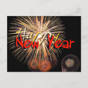 Fireworks en Red Happy New Year 2025 Carte postale