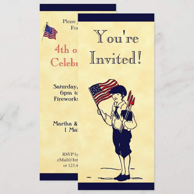 Fireworks et drapeau 4 juillet invitation personna (Devant / Derrière)