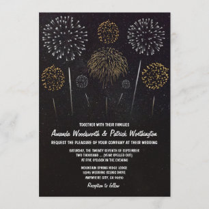 Fireworks Thème Black Gold Wedding Invitations