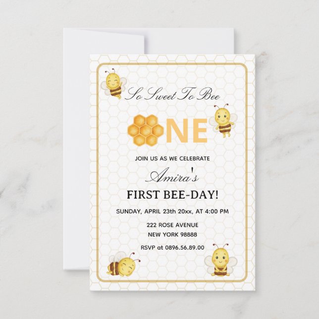 First Bee Day yellow honey 1st Birthday invitation (Devant)
