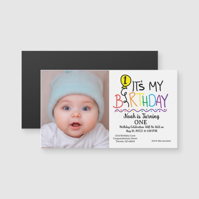 First Birthday Invitation Card - Custom Baby Photo (Devant / Derrière)