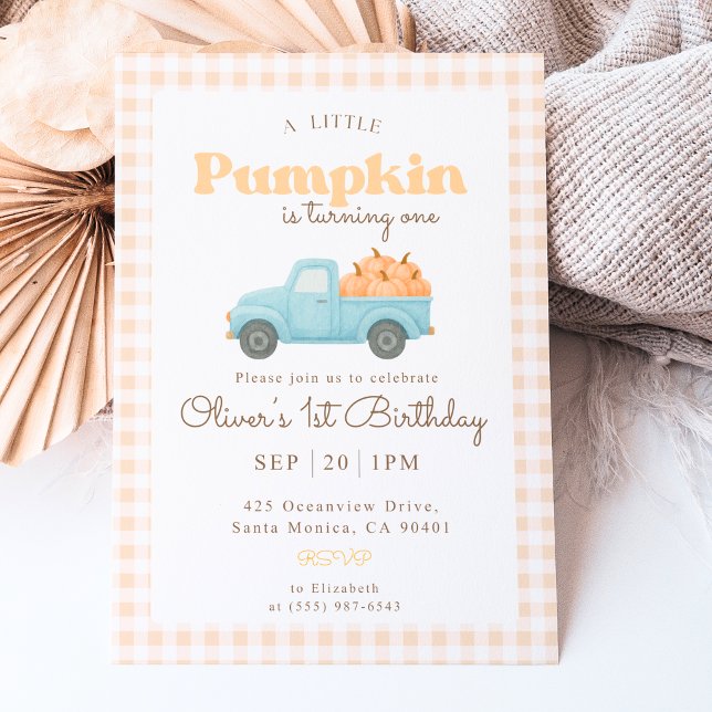 First Birthday Pumpkin Invitation - Blue Truck (Créateur téléchargé)