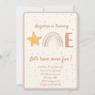 First Birthday Star and Rainbow Boho Invitation