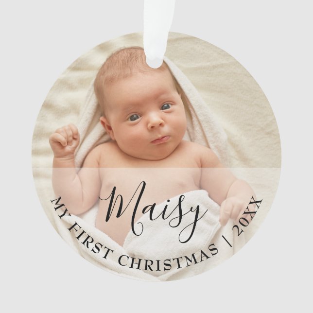 First Christmas Baby 2 Photo Script Name Ornament (devant)