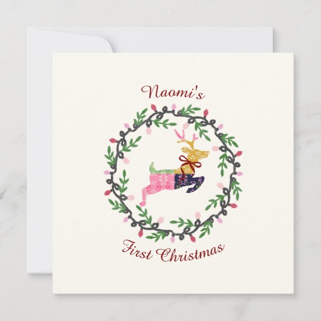 First Christmas Deer with Wreath Customize Card (Devant)