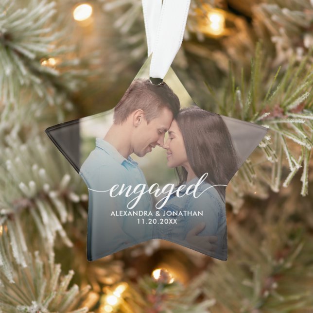 First Christmas Engaged White overlay Custom Photo (Arbre)